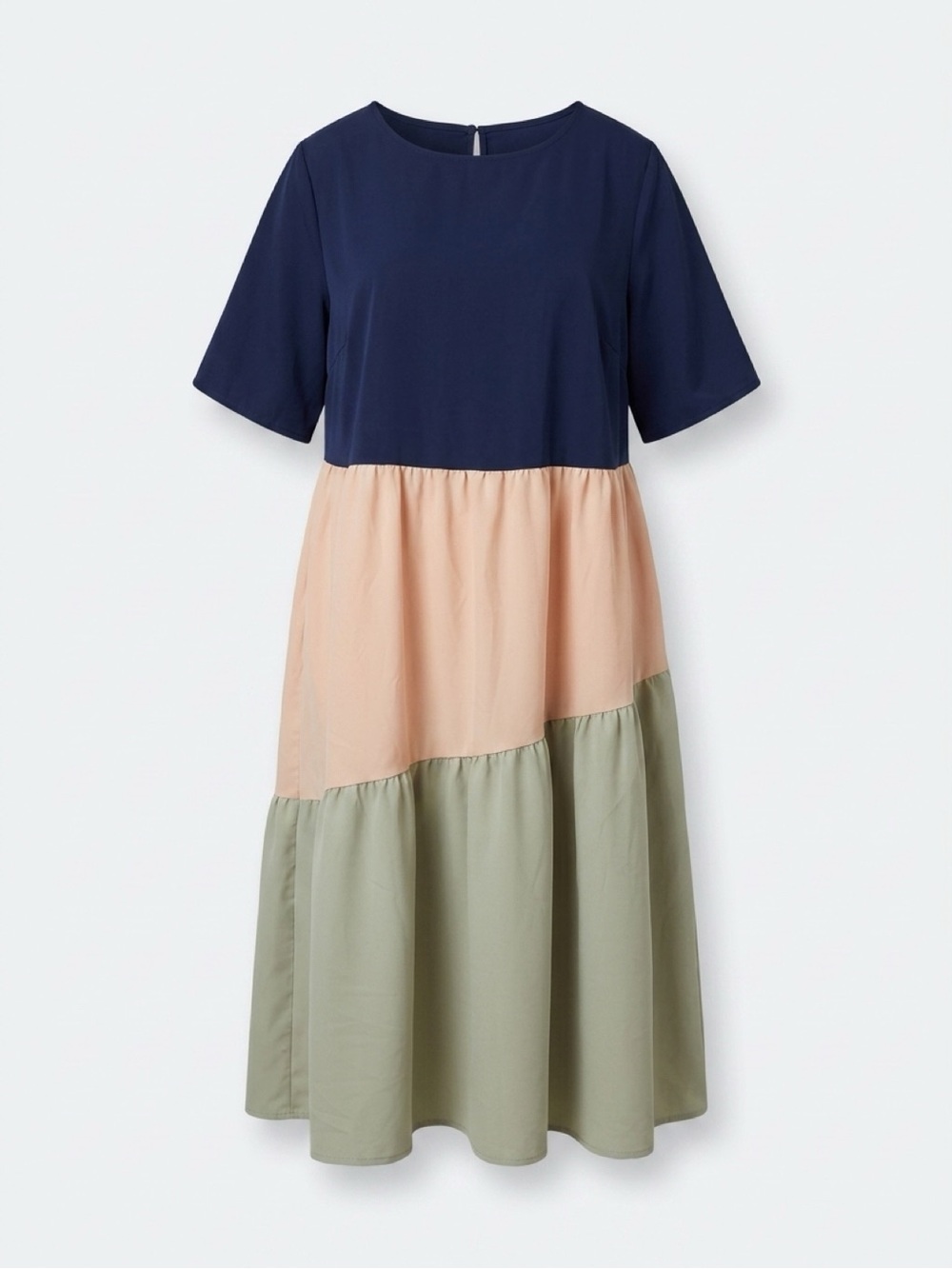 Emery Rose Colorblock Tiered Midi Dress in Navy, Blush & Sage